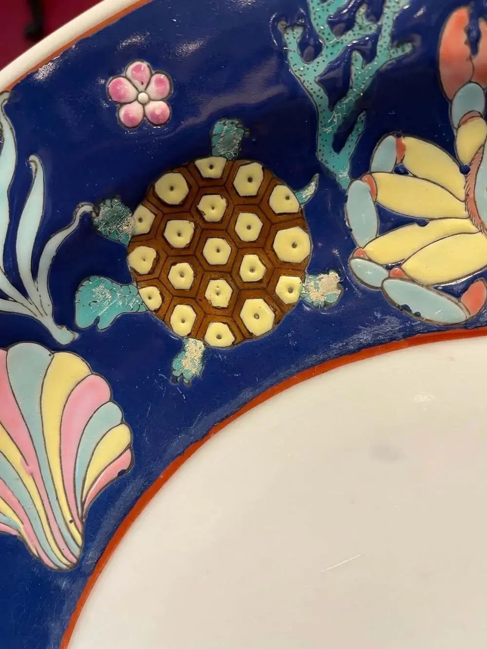 Chinese Porcelain Marine Life Charger Plate Octopus Crab Sea Turtle 14.5